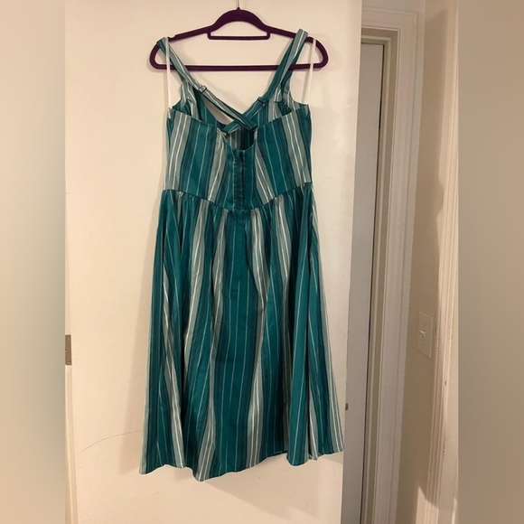 Collectif Dresses & Skirts - Collectif Teal and White Striped Midi Dress